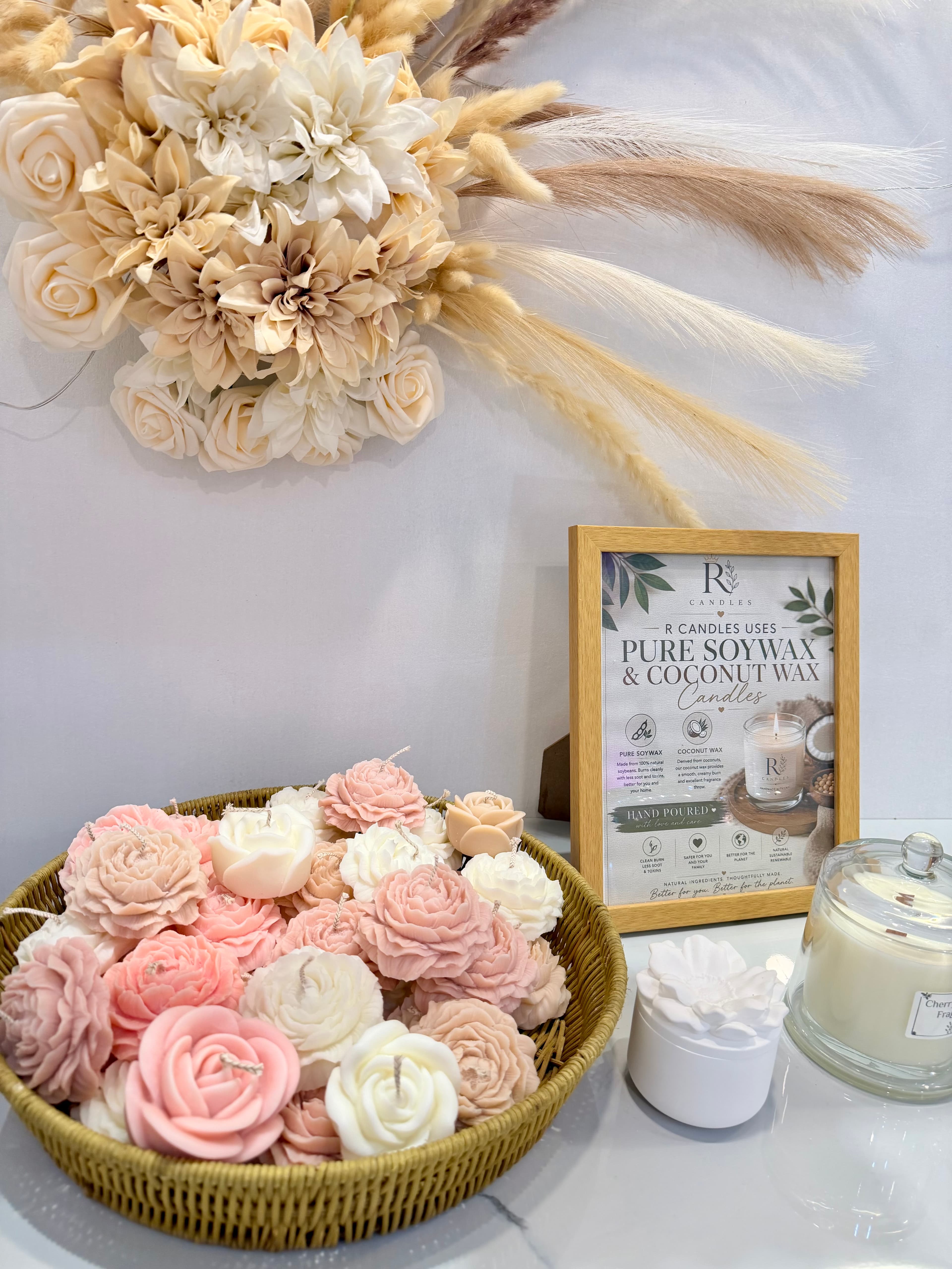Wedding candle collections showcased at the expo booth